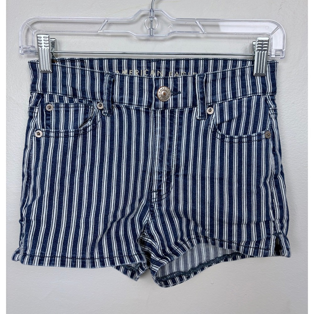 American Eagle Outfitters Womens High Waisted Striped Denim Shorts Size 0